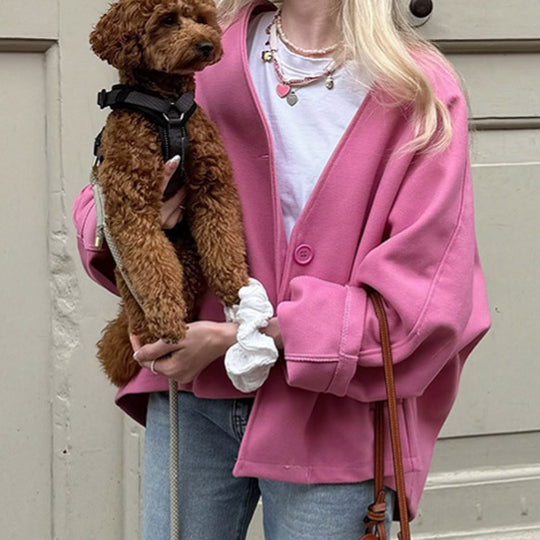 Damen lässige Oversized-Jacke mit praktischen Knöpfen und weitem Schnitt Fudus