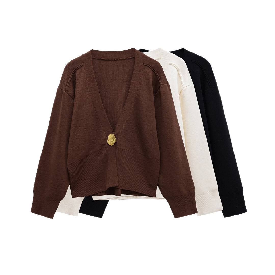 Damen lässige Strickjacke mit eleganter Knopfdetaillierung Fudus
