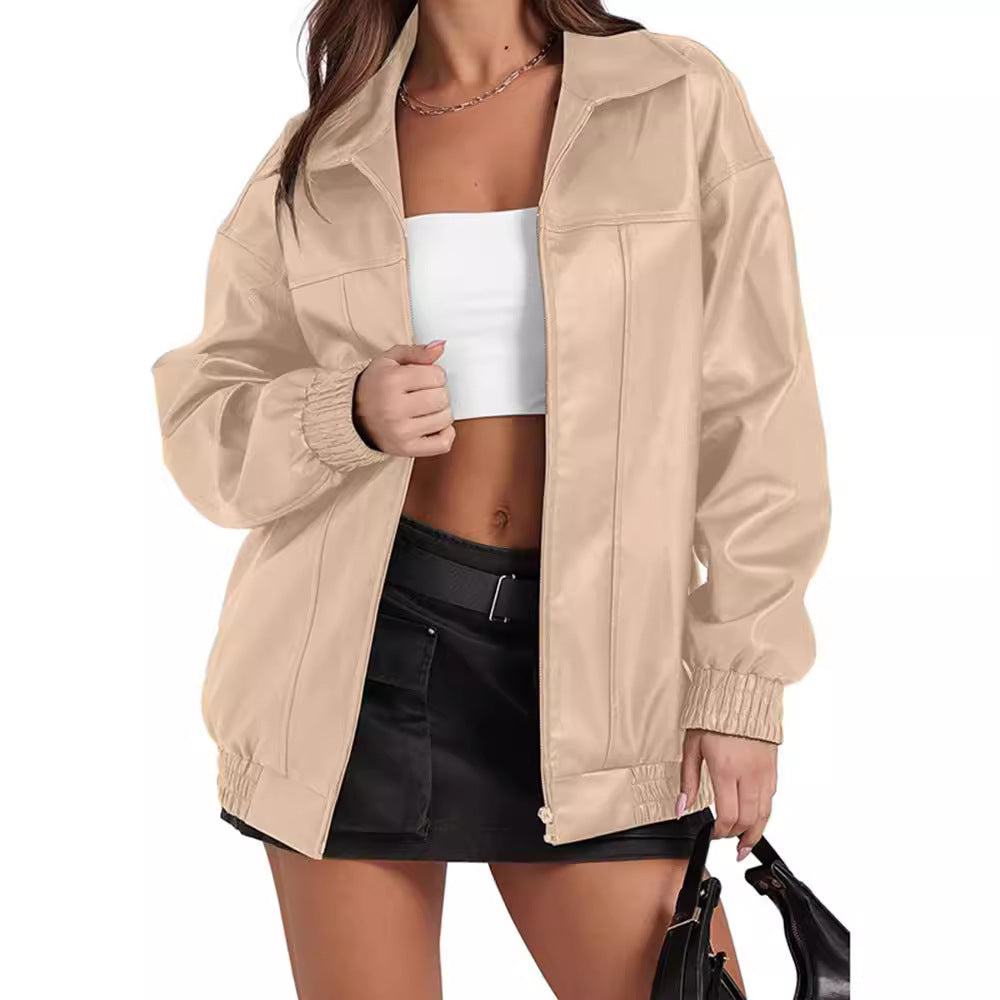 Damen Lässige Oversized-Jacke mit elastischen Bündchen und praktischen Taschen Fudus