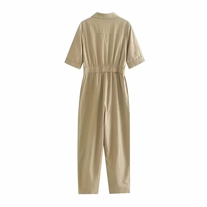 Damen Jumpsuit mit taillierter Elastikbund und praktischen Knopfdetails Fudus