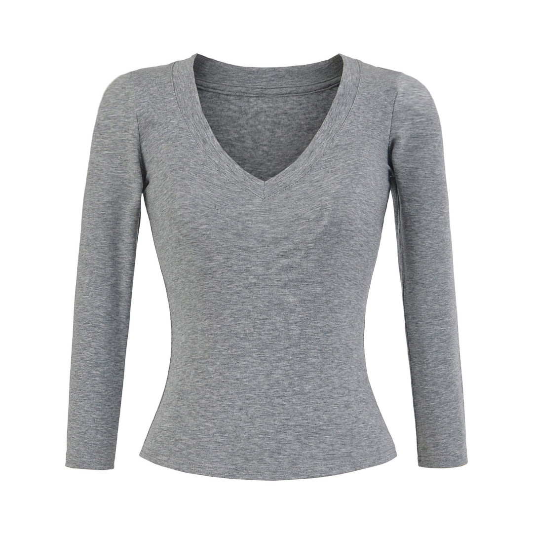 Damen Langärmliges V-Ausschnitt Oberteil Fudus