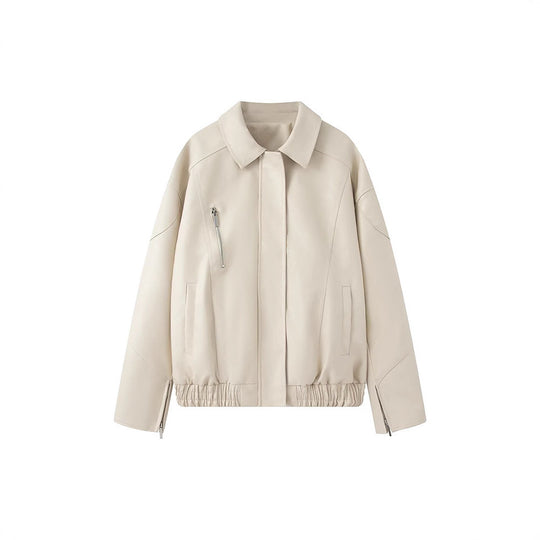 Damen Kunstlederjacke mit angesagtem Stehkragen und praktischen Reißverschlusstaschen Fudus