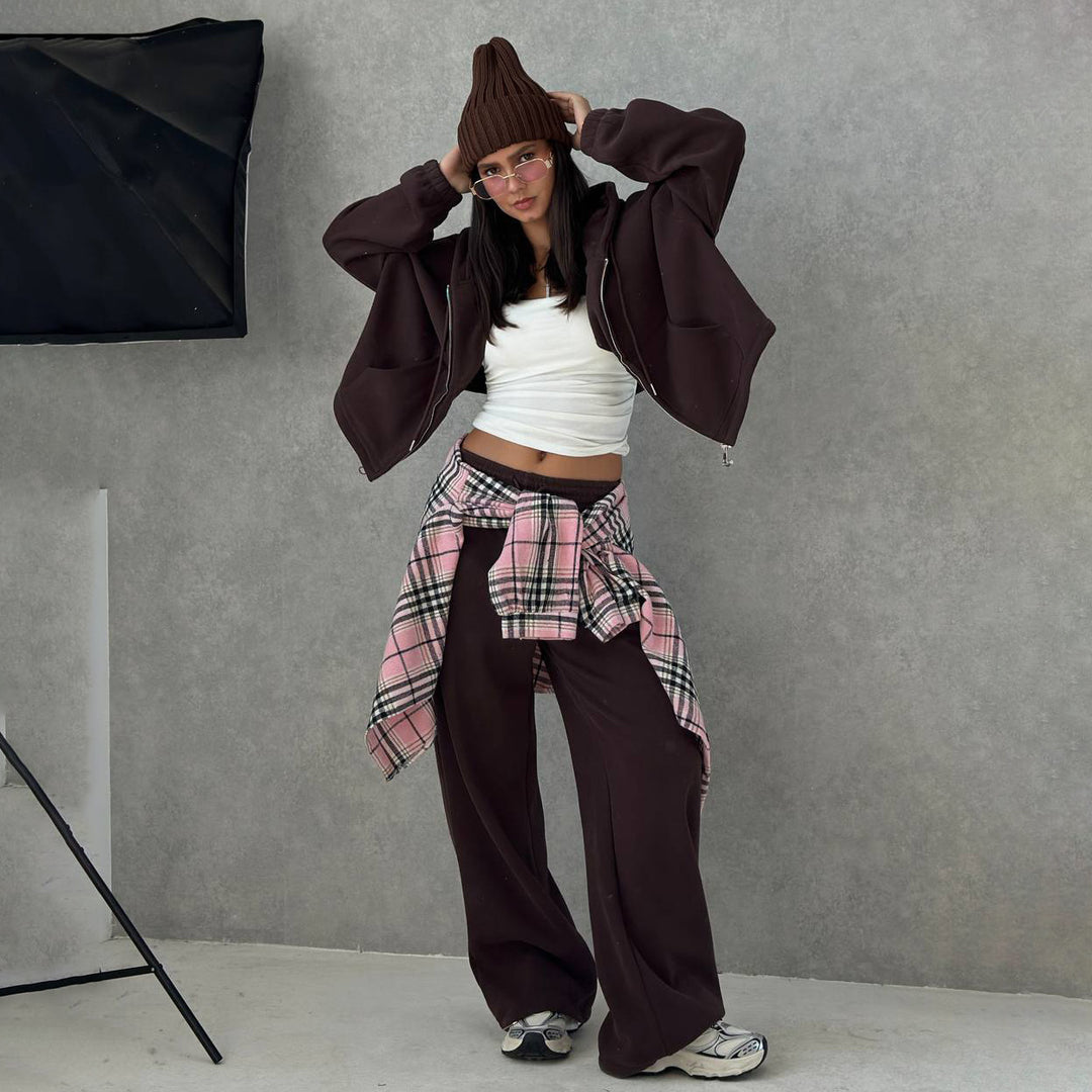 Damen lässige Oversized Hoodie Jacke mit seitlichen Taschen Fudus