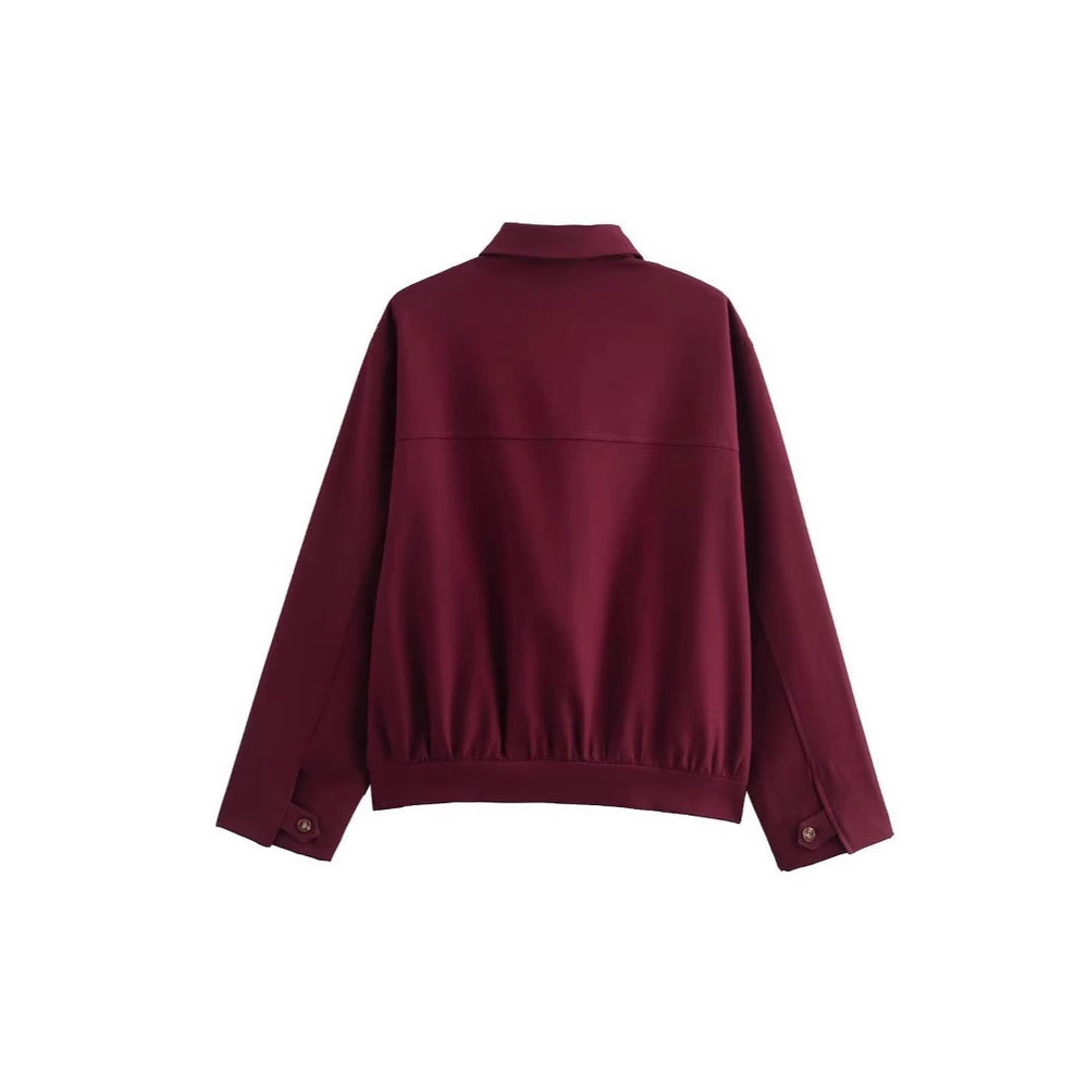 Damen langärmlige Utility-Jacke mit praktischen Taschen und hohem Kragen Fudus