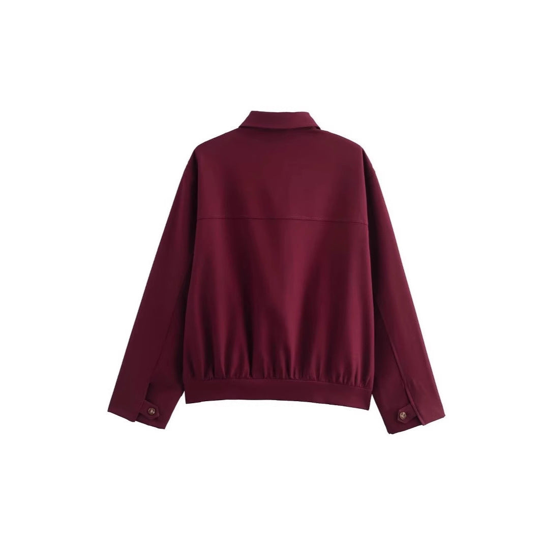 Damen langärmlige Utility-Jacke mit praktischen Taschen und hohem Kragen Fudus