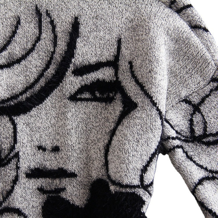 Damen Langer Strickcardigan mit künstlerischem Design Fudus