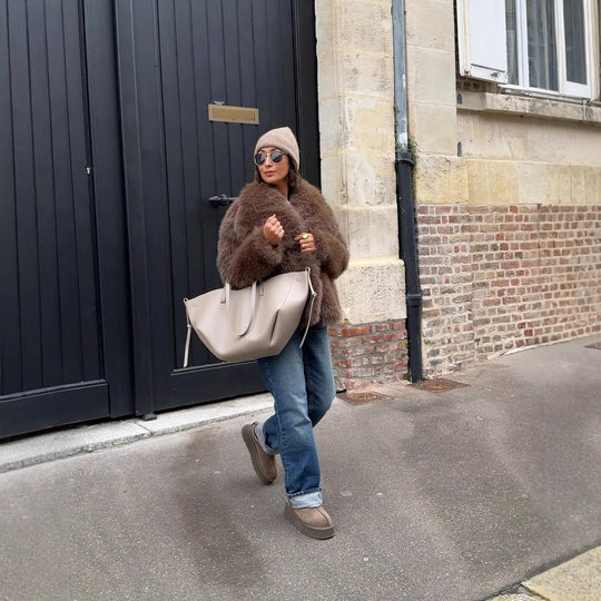 Damen Kunstfelljacke mit modernem Kragen Fudus