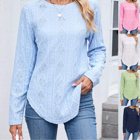 Damen Langarmshirt mit strukturiertem Design und abgerundetem Saum Fudus