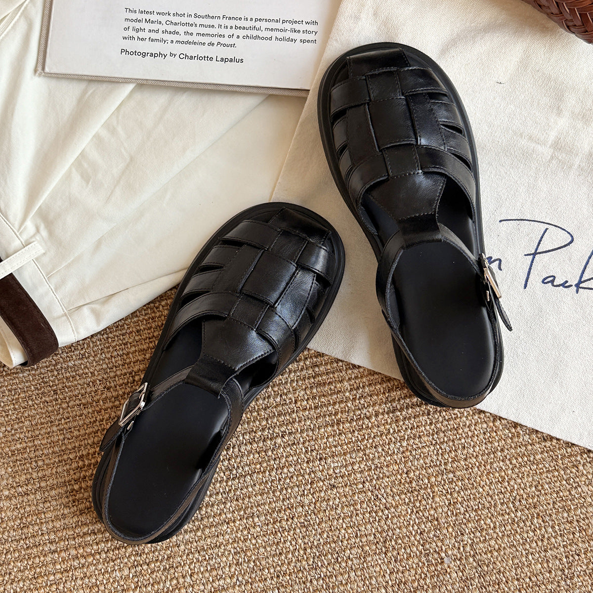 Sandalen Damen Leder Geflochten Slingback Komfort