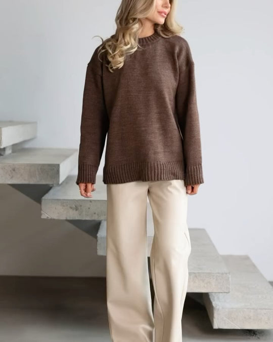 Damen Grobstrickpullover mit weitem Schnitt und Rippbündchen Fudus