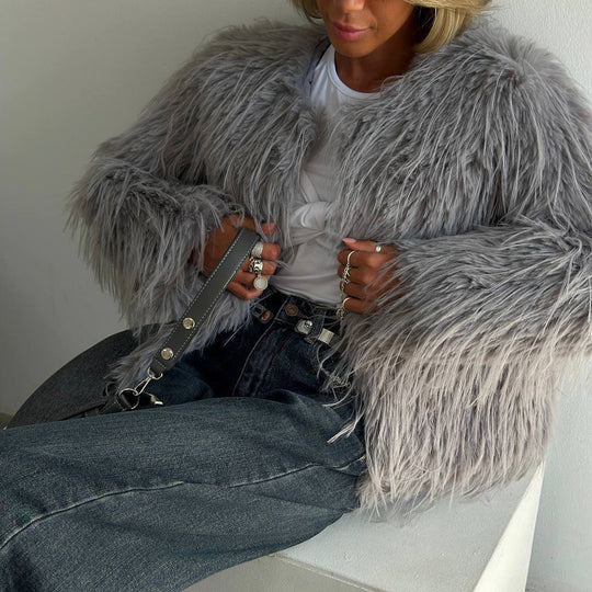 Damen kuschelige Fleecejacke mit einzigartigem Strickmuster Fudus