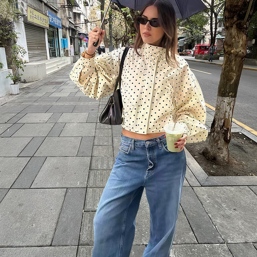 Damen lässige Blousonjacke mit Punkten und weiten Ärmeln Fudus