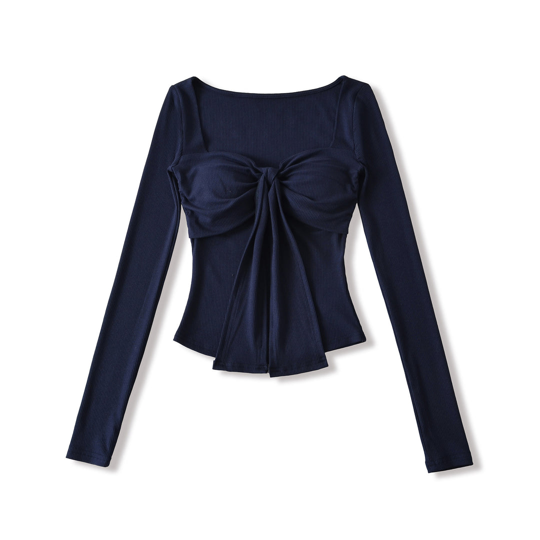 Damen langärmliges Oberteil mit dekorativem Knoten Fudus