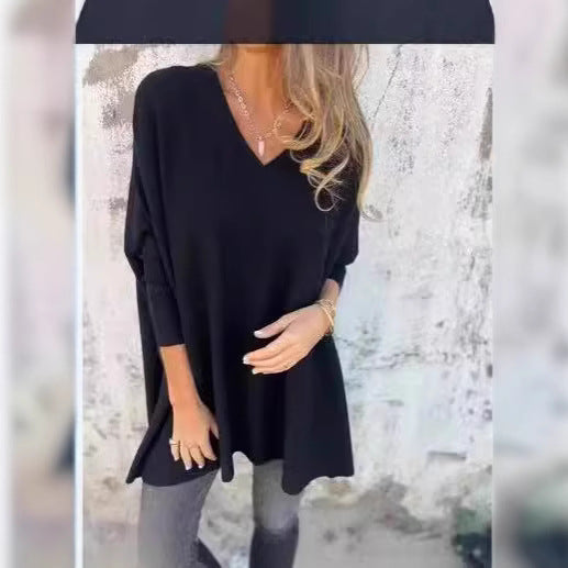 Damen V-Ausschnitt Oversized Pullover Fudus