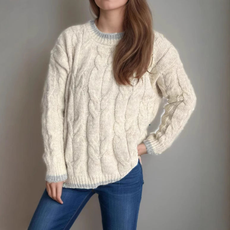Damen Grobstrickpullover mit einzigartigem Zopfmuster und lässigem Schnitt Fudus