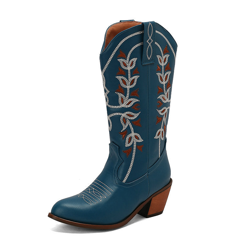 Damen elegante Western-Stiefel mit ausdrucksvoller Stickerei Fudus