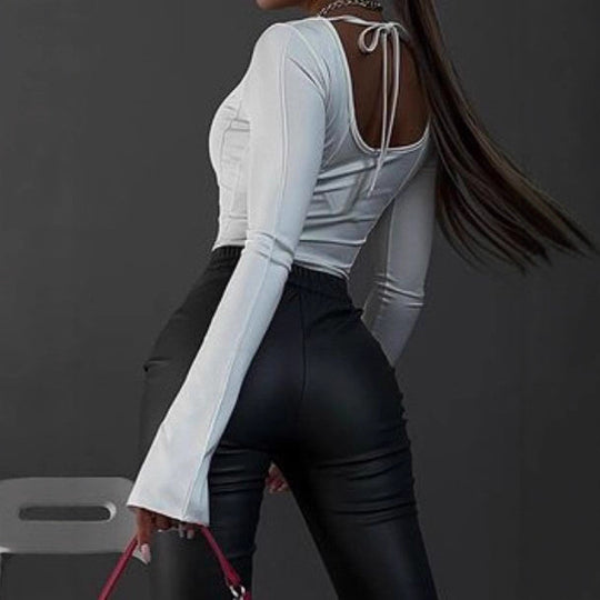 Damen Langarmoberteil mit quadratischem Ausschnitt und lässigem Schnitt Fudus