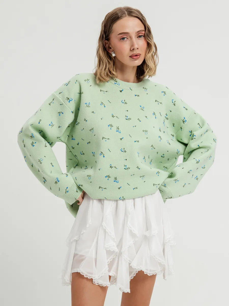 Damen kuscheliger Strickpullover mit floralem Muster Fudus