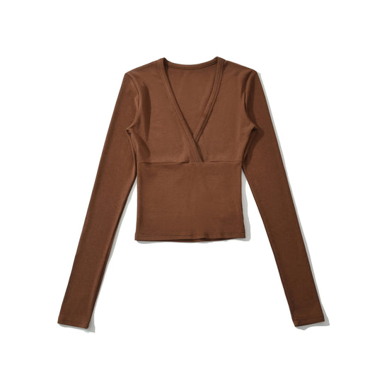 Damen langärmliges Oberteil mit V-Ausschnitt und tailliertem Schnitt Fudus
