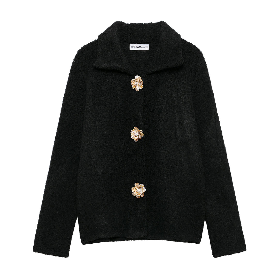 Damen kuschelige Oversized-Jacke mit eleganten Knopfdetails Fudus