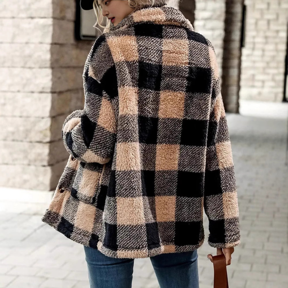 Damen Kuschelige Karofleecejacke im Casual-Stil Fudus