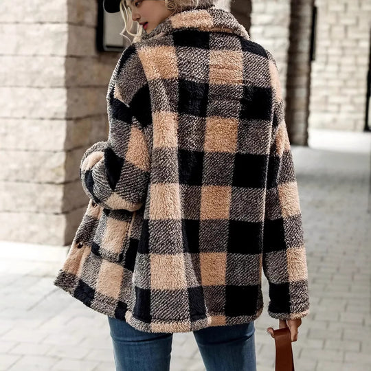 Damen Kuschelige Karofleecejacke im Casual-Stil Fudus