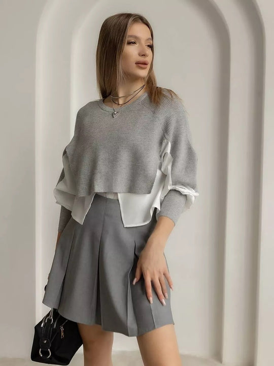 Damen modischer cropped Pullover mit innovativen Layering-Details Fudus