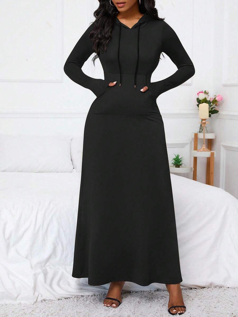 Damen Kapuzenmaxikleid mit praktischem Taschendesign Fudus