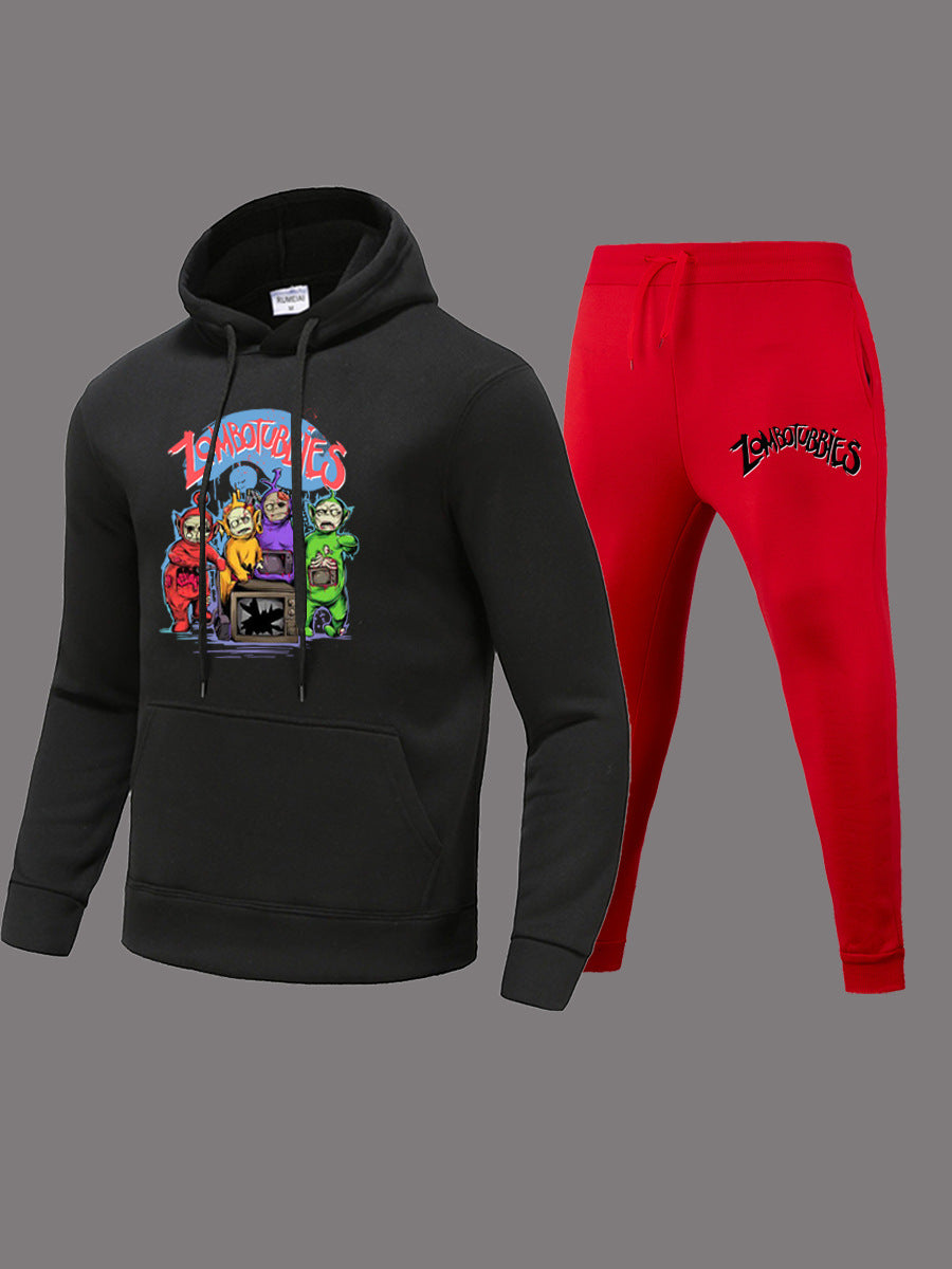 Damen Hoodie- und Jogginghose-Set mit farbenfrohem Comicdruck Fudus