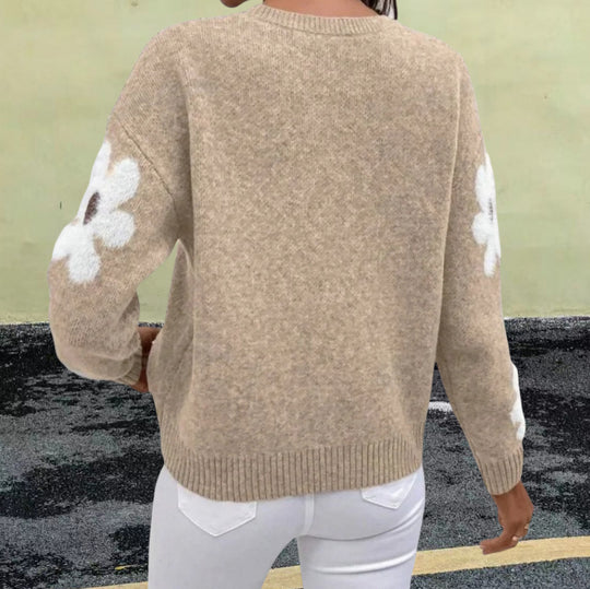 Damen kuscheliger Pullover mit floralen Applikationen Fudus