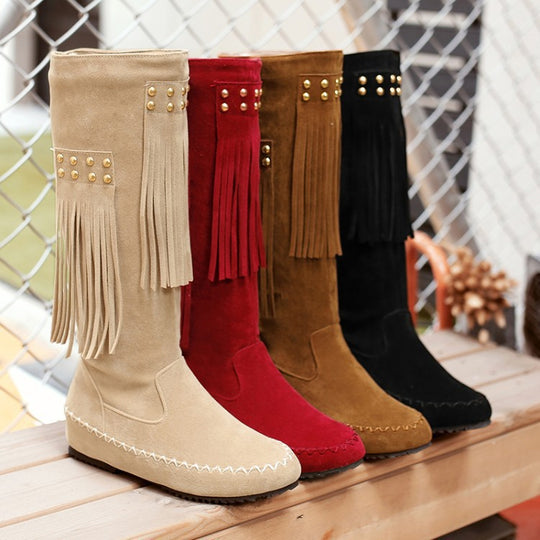 Damen Hohe Fransenstiefel Fudus