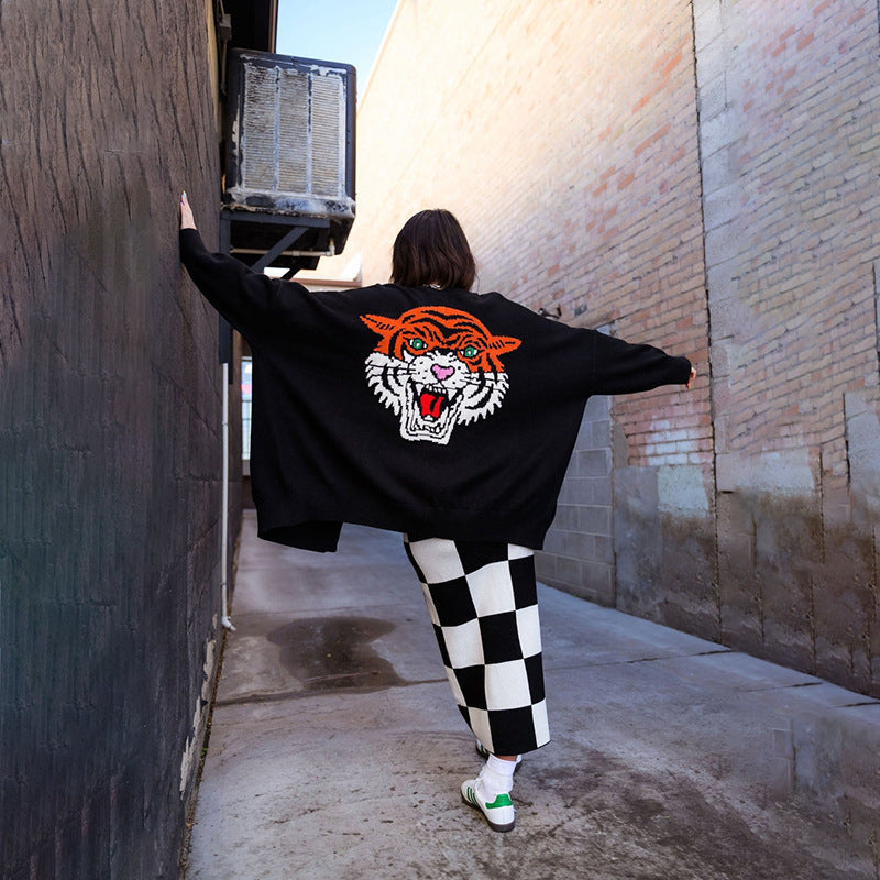 Damen Grobstrickpullover mit auffälligem Tiger-Design Fudus