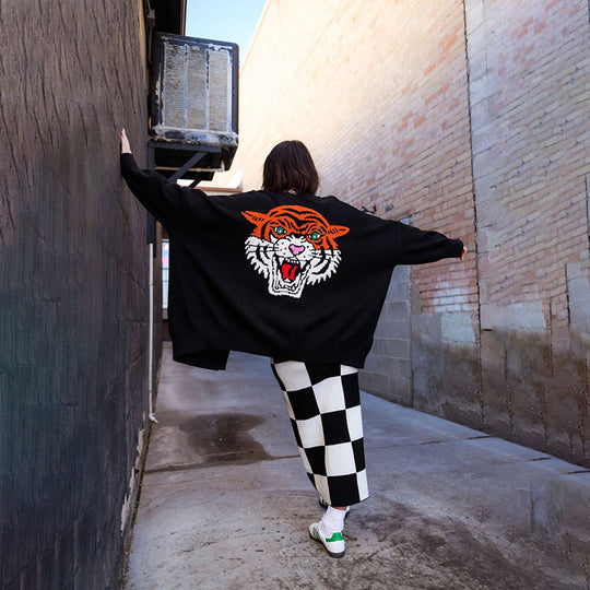 Damen Grobstrickpullover mit auffälligem Tiger-Design Fudus