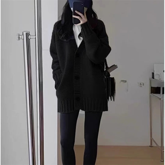 Damen komfortabler Strickcardigan mit großen Taschen Fudus