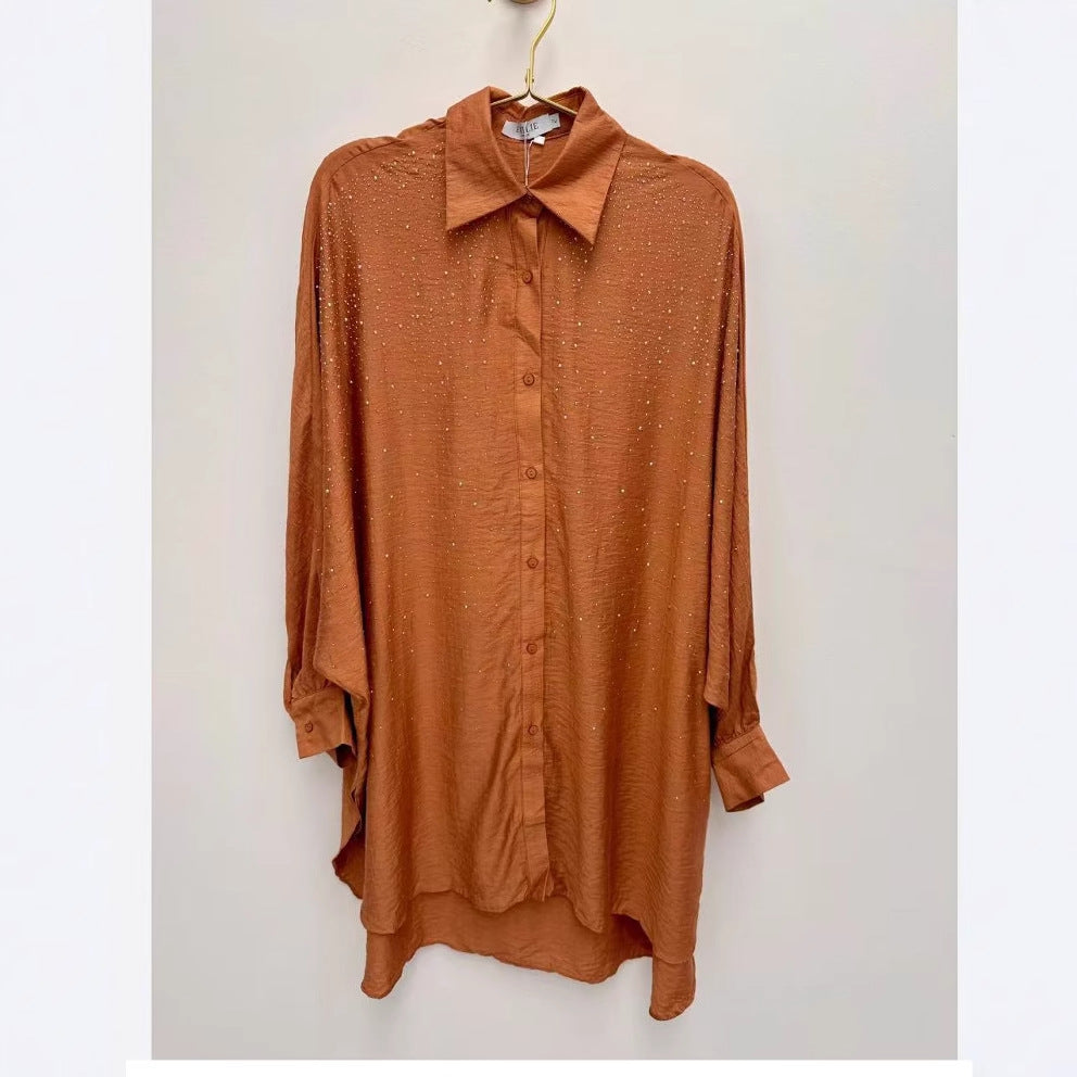 Damen Hemdbluse mit glitzernden Akzenten und lässigem Schnitt Fudus