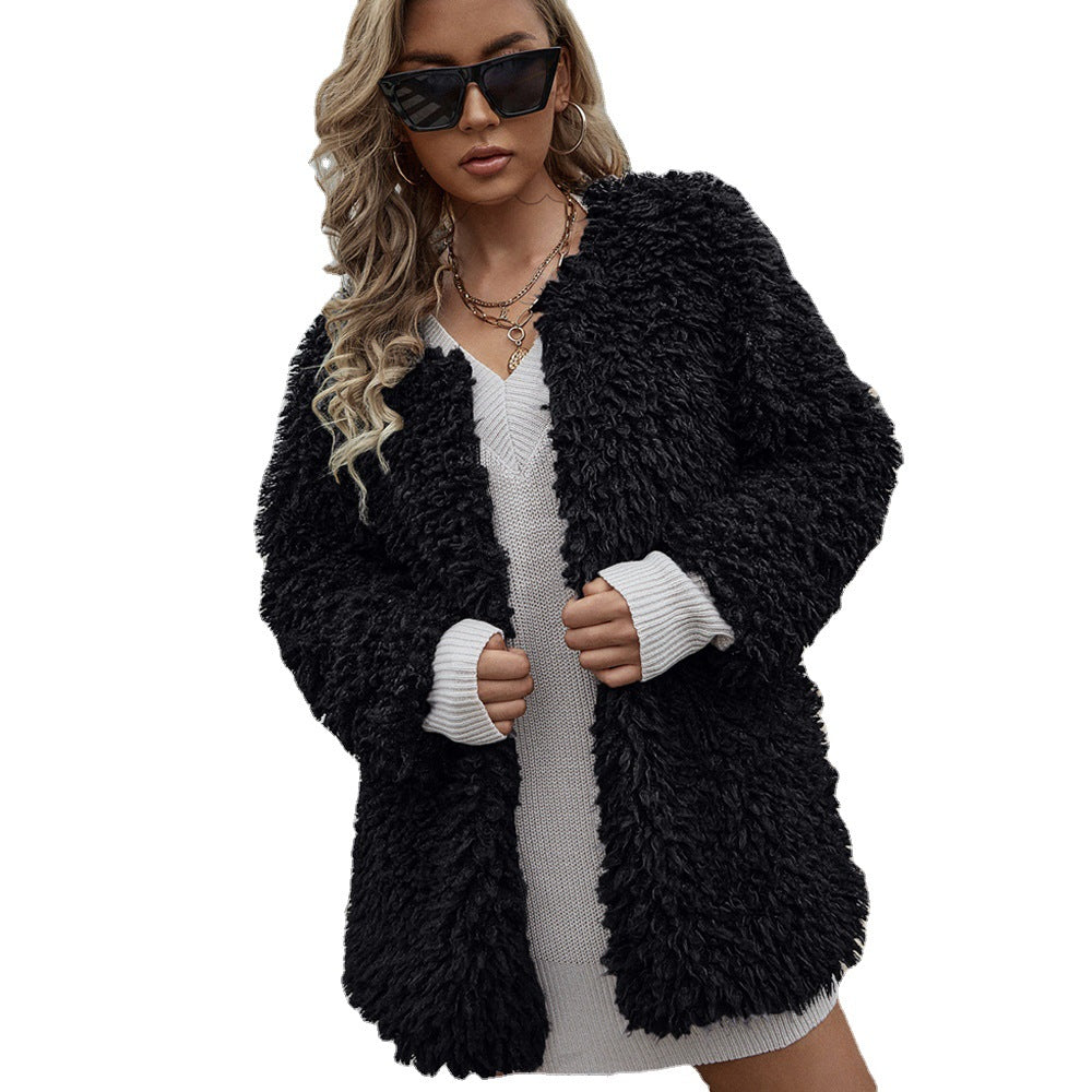 Damen Kuschelmantel mit voluminösem Faux-Fur Fudus