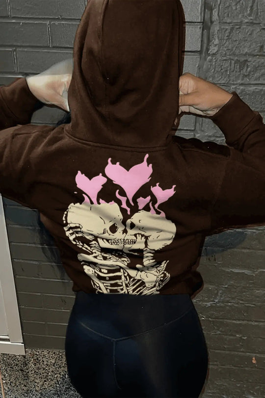 Damen Hoodie mit einzigartigem Skelett-Motiv und Herzgrafik Fudus