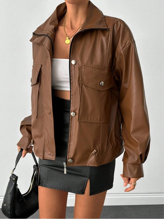 Damen lässige Oversized-Jacke mit großen Taschen Fudus