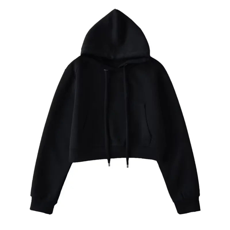 Damen modischer cropped Kapuzenpullover aus sweatshirt Material Fudus