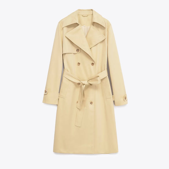 Damen klassischer Trenchcoat mit doppelt-knopf und Taillengürtel Fudus