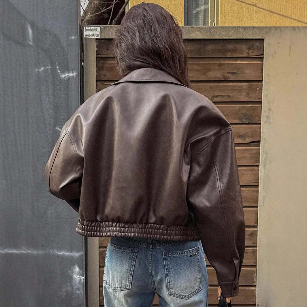 Damen Kunstlederjacke im sportlich-eleganten Schnitt mit elastischem Bund Fudus