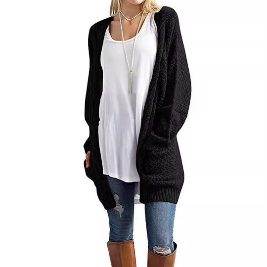 Damen Grobstrick Cardigan mit offenen Fronten und großen Eingrifftaschen Fudus