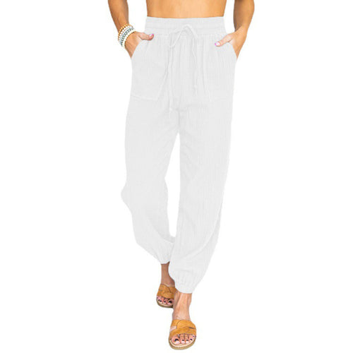 Damen lässige Hose mit elastischem Bund und praktischen Taschen Fudus