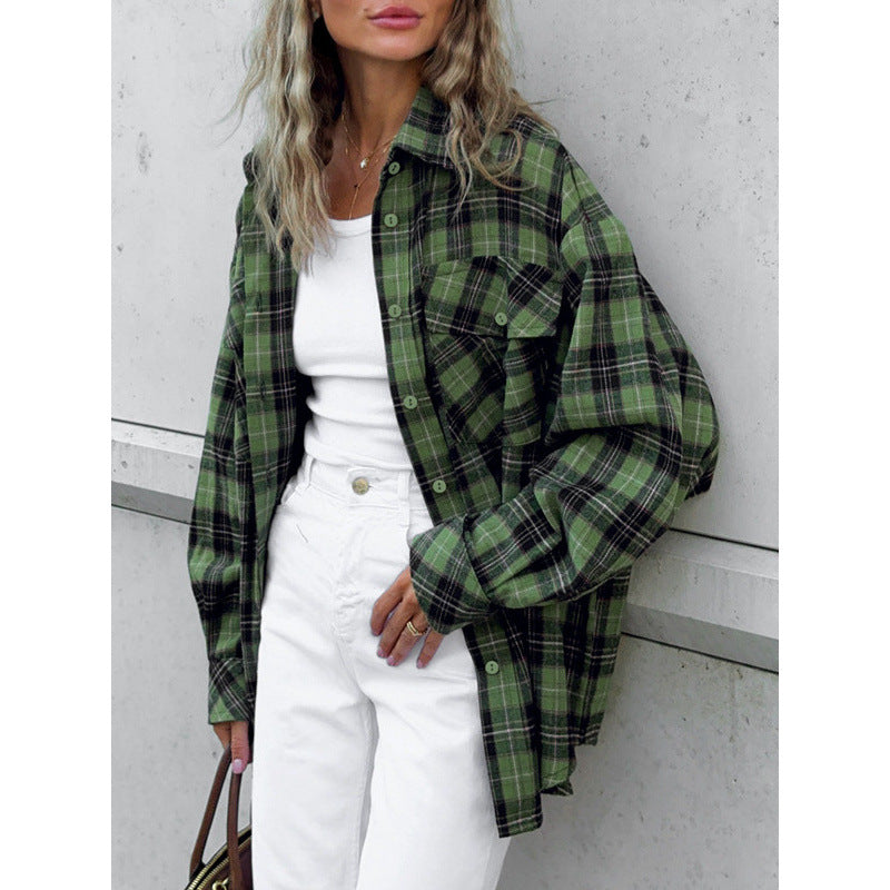 Damen lässige Karobluse mit übergroßem Schnitt Fudus