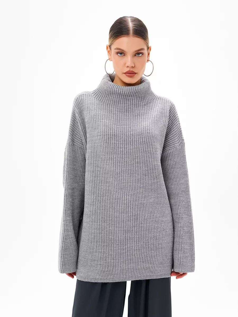 Damen Grobstrick Pullover mit hohem Rollkragen und lässigem Schnitt Fudus