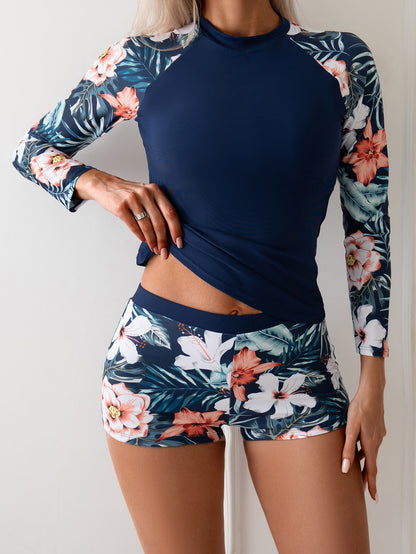 Damen Surf Bikini Set Langärmeliges Oberteil Shorts Schnelltrocknend UV Schutz