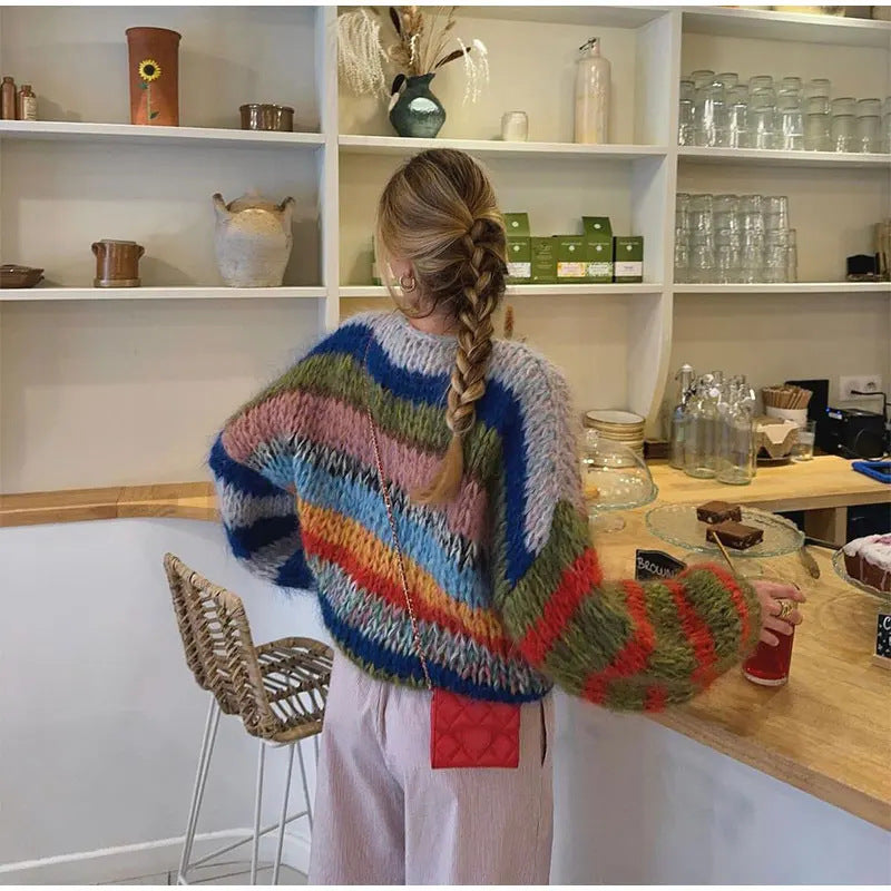 Damen Kuscheliger Strickpullover mit auffälligem Farbdesign Fudus