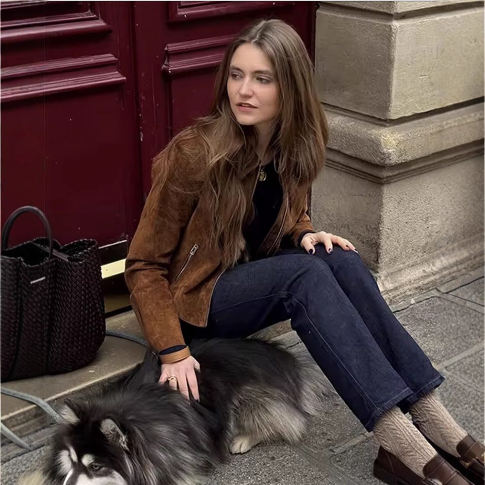 Damen Kunstlederjacke im modernen Schnitt mit praktischen Reißverschlusstaschen Fudus