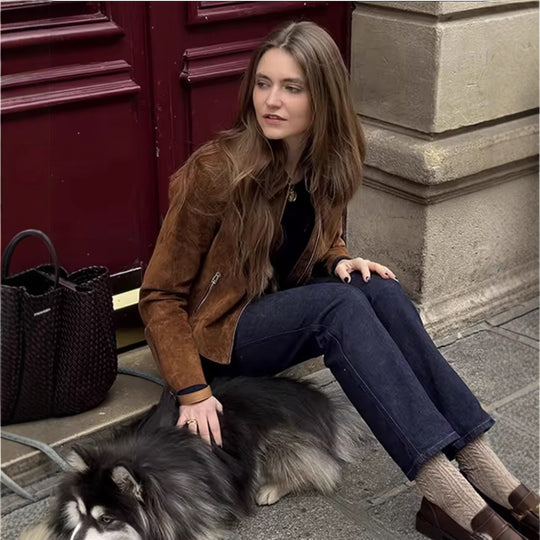 Damen Kunstlederjacke im modernen Schnitt mit praktischen Reißverschlusstaschen Fudus