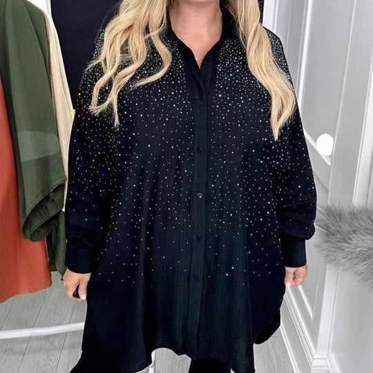 Damen Hemdbluse mit glitzernden Akzenten und lässigem Schnitt Fudus